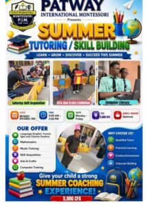 Summer Tutoring and Skill Building programme flyer, August 2026, Patway International Montessori Lomé